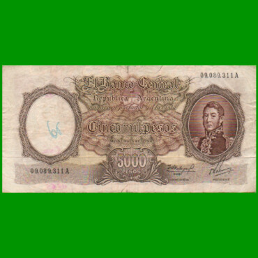 MONEDA NACIONAL $5.000,00, BOT 2172, AÑO 1963, ESTADO BUENO+ .-