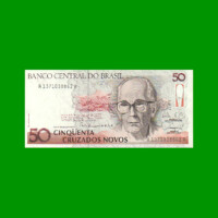 BILLETE DE BRASIL 50 CRUZADOS NOVOS, PICK 219a, AÑO 1989, ESTADO EXCELENTE.-