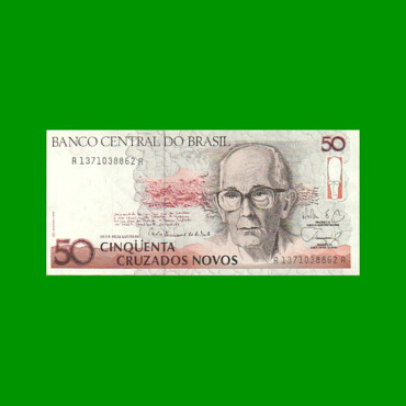 BILLETE DE BRASIL 50 CRUZADOS NOVOS, PICK 219a, AÑO 1989, ESTADO EXCELENTE.-