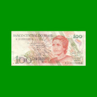 BILLETE DE BRASIL 100 CRUZADOS NOVOS, PICK 220a, AÑO 1989, ESTADO MUY BUENO.-