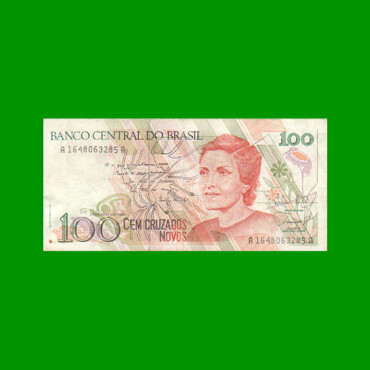 BILLETE DE BRASIL 100 CRUZADOS NOVOS, PICK 220a, AÑO 1989, ESTADO MUY BUENO.-