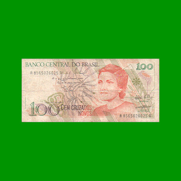 BILLETE DE BRASIL 100 CRUZADOS NOVOS, PICK 220b, AÑO 1989, ESTADO BUENO.-
