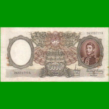 MONEDA NACIONAL $5.000,00, BOT 2176, AÑO 1965, ESTADO MUY BUENO+ .-