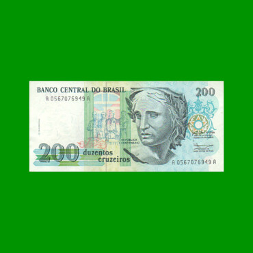 BILLETE DE BRASIL 200 CRUZADOS NOVOS, PICK 221, AÑO 1989, ESTADO EXCELENTE.-