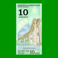 BILLETE DE LA FEDERACION DE AMERICA DEL NORTE 10 AMEROS, POLYMERO FANTASIA, AÑO 2011, ESTADO SIN CIRCULAR.-