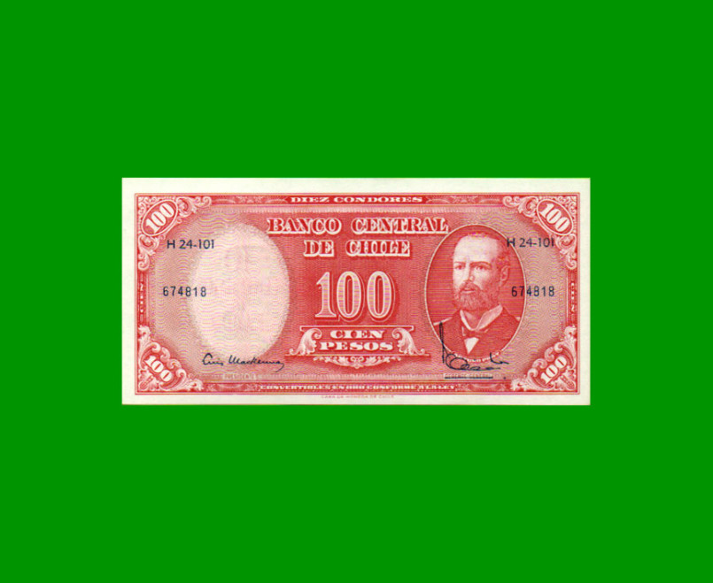 BILLETE DE CHILE $ 100,00 RESELLADO A 10 CENTESIMOS, PICK 127, ESTADO SIN CIRCULAR.-