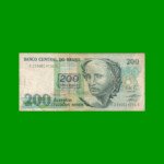BILLETE DE BRASIL 200 CRUZADOS NOVOS RESELLADO 200 CRUZEIROS, PICK 225b, AÑO 1990, ESTADO BUENO+ .-