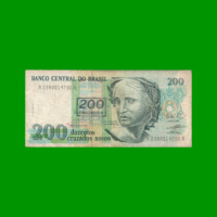 BILLETE DE BRASIL 200 CRUZADOS NOVOS RESELLADO 200 CRUZEIROS, PICK 225b, AÑO 1990, ESTADO BUENO+ .-