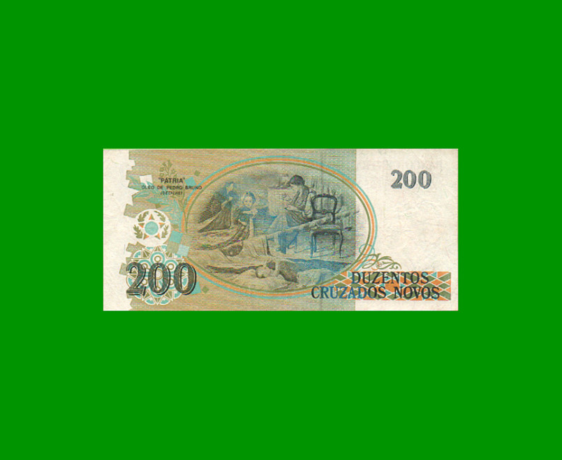 BILLETE DE BRASIL 200 CRUZADOS NOVOS RESELLADO 200 CRUZEIROS, PICK 225b, AÑO 1990, ESTADO MUY BUENO.- - Imagen 2