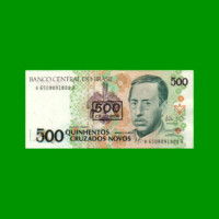 BILLETE DE BRASIL 500 CRUZADOS NOVOS RESELLADO 500 CRUZEIROS, PICK 226b, AÑO 1990, ESTADO EXCELENTE+ .-