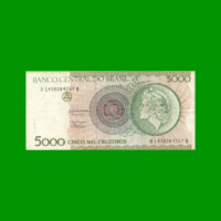 BILLETE DE BRASIL 5.000 CRUZEIROS, PICK 227, AÑO 1990, ESTADO MUY BUENO+ .-