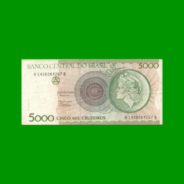 BILLETE DE BRASIL 5.000 CRUZEIROS, PICK 227, AÑO 1990, ESTADO MUY BUENO+ .-