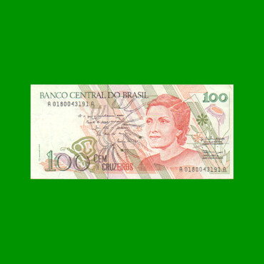 BILLETE DE BRASIL 100 CRUZEIROS, PICK 228, AÑO 1990, ESTADO EXCELENTE.-