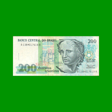 BILLETE DE BRASIL 200 CRUZEIROS, PICK 229, AÑO 1990, ESTADO EXCELENTE- .-