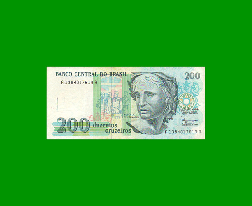 BILLETE DE BRASIL 200 CRUZEIROS, PICK 229, AÑO 1990, ESTADO EXCELENTE- .-