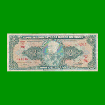 BILLETE DE BRASIL 2 CRUZEIROS, PICK 157a, AÑO 1955, ESTADO BUENO.-