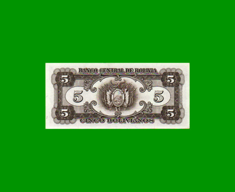 BILLETE DE BOLIVIA 5 BOLIVIANOS, PICK 138a, AÑO 1945, ESTADO SIN CIRCULAR.- - Imagen 2