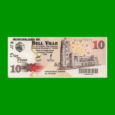 BONO MUNICIPALIDAD DE BELL VILLE $10,00, AÑO 2002/2003, ESTADO SIN CIRCULAR.-