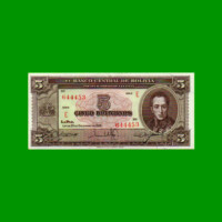 BILLETE DE BOLIVIA 5 BOLIVIANOS, PICK 138a, AÑO 1945, ESTADO SIN CIRCULAR.-