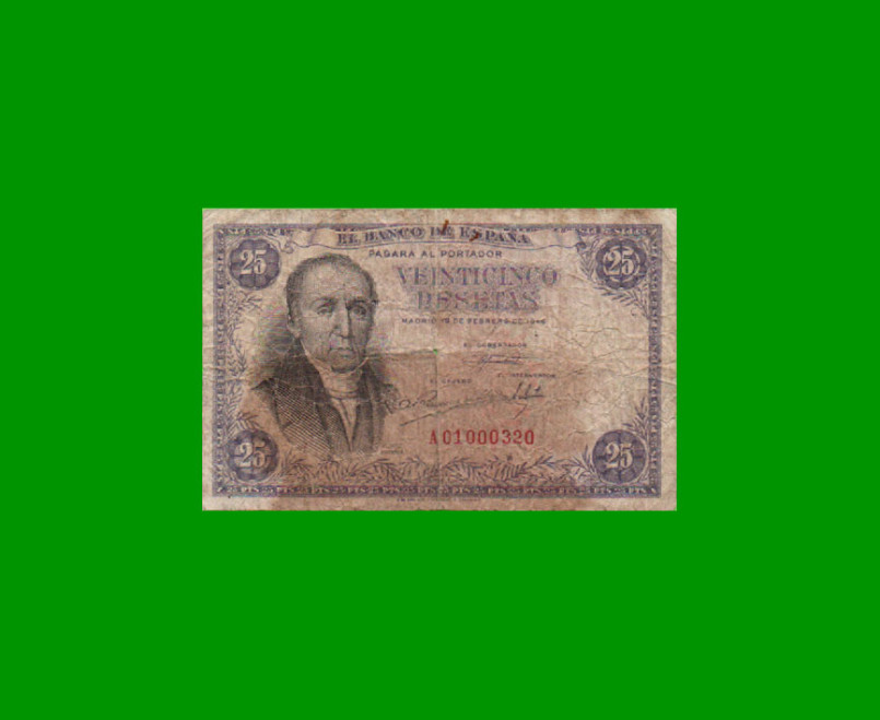 BILLETE DE ESPAÑA 25 PESETAS, PICK 130, AÑO 1946, ESTADO BUENO.-