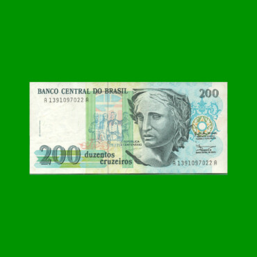 BILLETE DE BRASIL 200 CRUZEIROS, PICK 229, AÑO 1990, ESTADO EXCELENTE.-