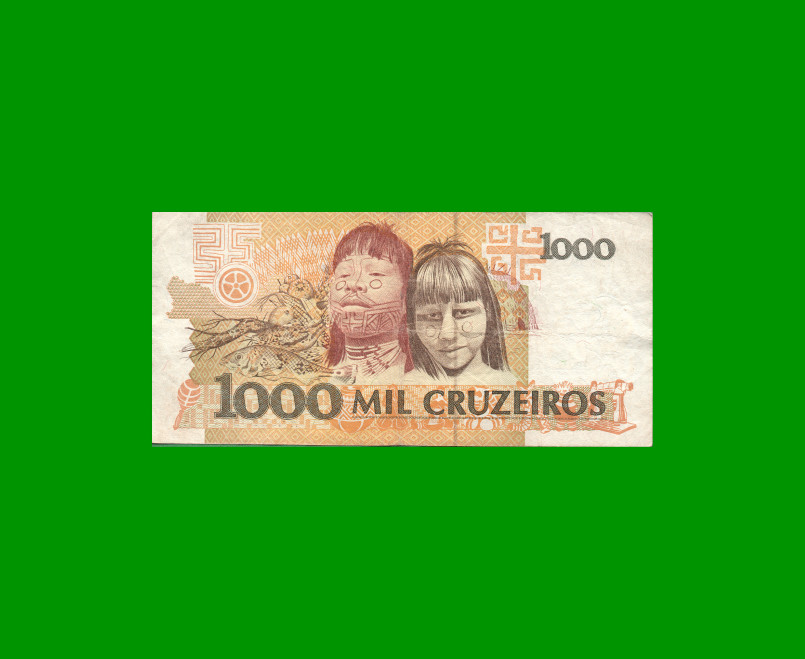 BILLETE DE BRASIL 1.000 CRUZEIROS, PICK 231a, AÑO 1990, ESTADO MUY BUENO- .- - Imagen 2