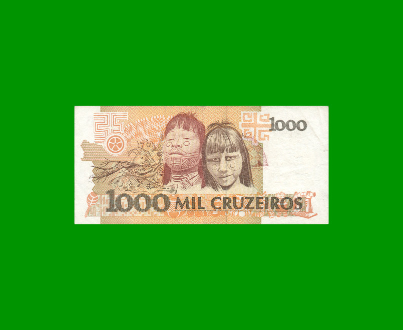 BILLETE DE BRASIL 1.000 CRUZEIROS, PICK 231a, AÑO 1990, ESTADO MUY BUENO.- - Imagen 2