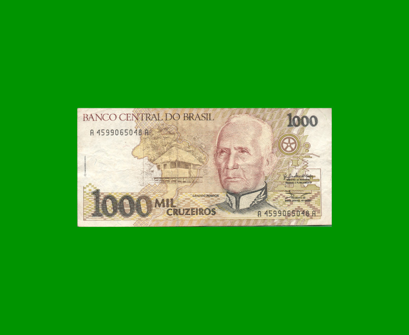 BILLETE DE BRASIL 1.000 CRUZEIROS, PICK 231a, AÑO 1990, ESTADO MUY BUENO- .-