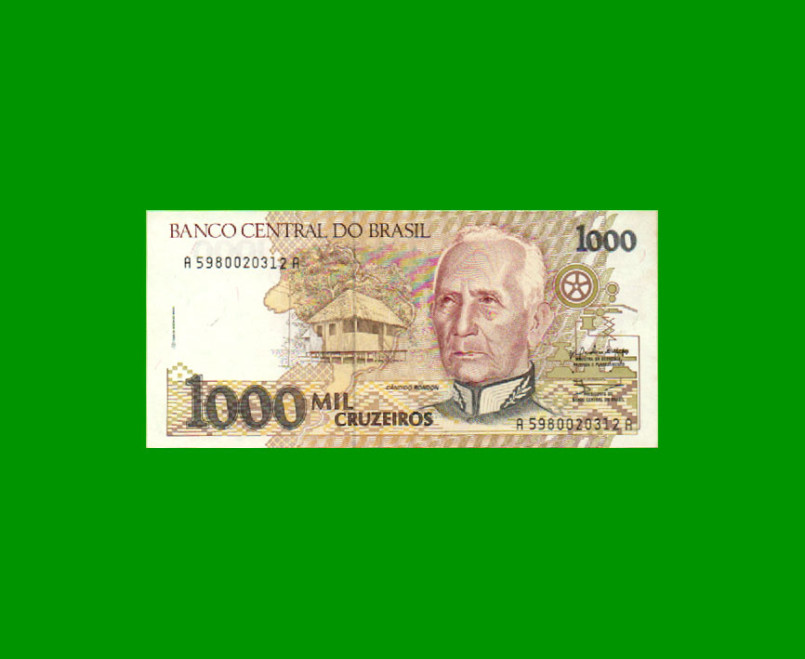 BILLETE DE BRASIL 1.000 CRUZEIROS, PICK 231a, AÑO 1990, ESTADO SIN CIRCULAR.-