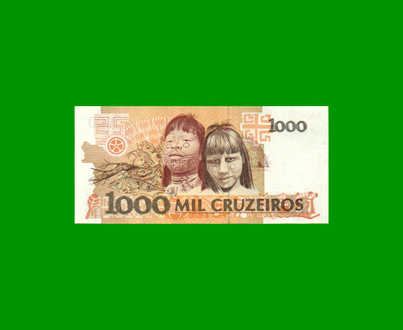 BILLETE DE BRASIL 1.000 CRUZEIROS, PICK 231b, AÑO 1991, ESTADO EXCELENTE+ .- - Imagen 2