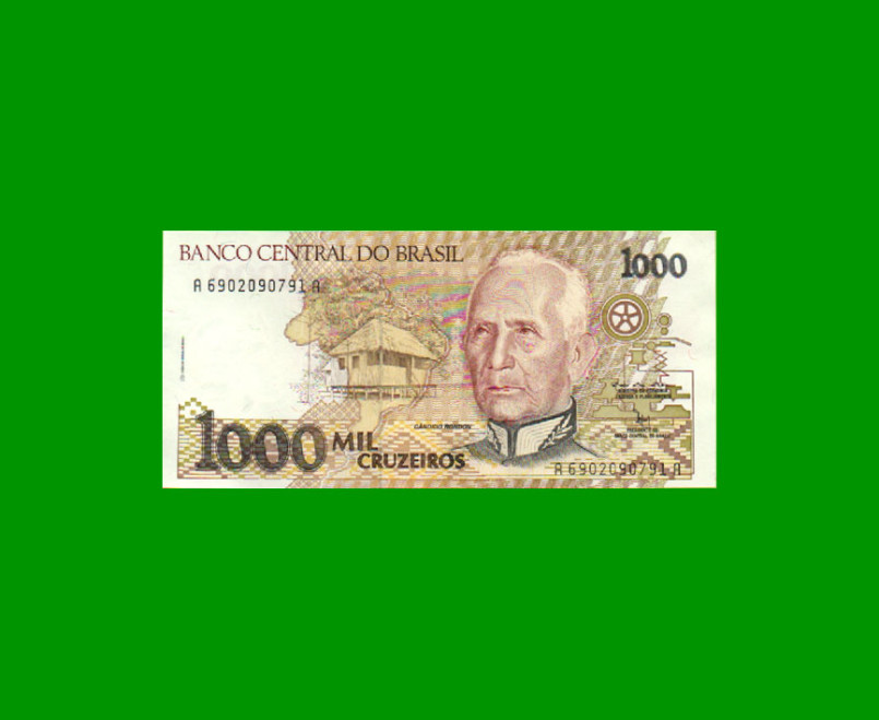 BILLETE DE BRASIL 1.000 CRUZEIROS, PICK 231b, AÑO 1991, ESTADO EXCELENTE+ .-