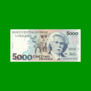 BILLETE DE BRASIL 5.000 CRUZEIROS, PICK 232a, AÑO 1990, ESTADO EXCELENTE+ .-