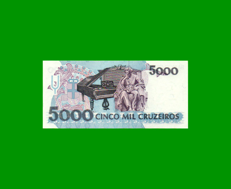 BILLETE DE BRASIL 5.000 CRUZEIROS, PICK 232a, AÑO 1990, ESTADO SIN CIRCULAR.- - Imagen 2