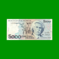 BILLETE DE BRASIL 5.000 CRUZEIROS, PICK 232c, AÑO 1992, ESTADO MUY BUENO+ .-