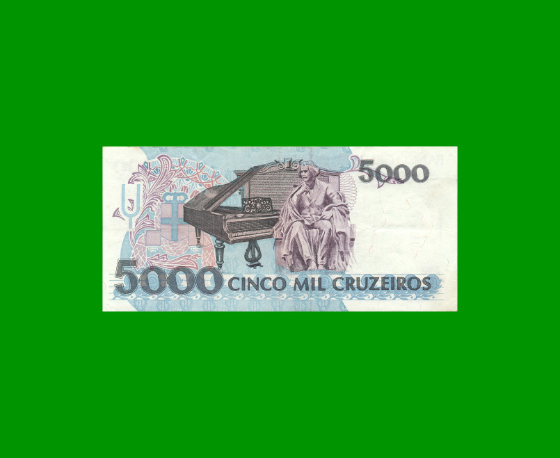 BILLETE DE BRASIL 5.000 CRUZEIROS, PICK 232c, AÑO 1992, ESTADO EXCELENTE.- - Imagen 2