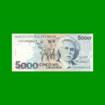 BILLETE DE BRASIL 5.000 CRUZEIROS, PICK 232c, AÑO 1992, ESTADO EXCELENTE.-