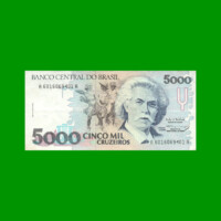 BILLETE DE BRASIL 5.000 CRUZEIROS, PICK 232c, AÑO 1992, ESTADO EXCELENTE.-