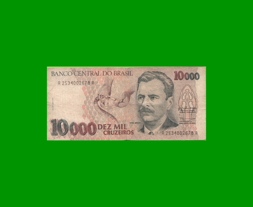 BILLETE DE BRASIL 10.000 CRUZEIROS, PICK 233a, AÑO 1991, ESTADO BUENO.-