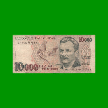 BILLETE DE BRASIL 10.000 CRUZEIROS, PICK 233a, AÑO 1991, ESTADO BUENO.-