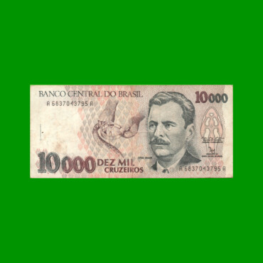 BILLETE DE BRASIL 10.000 CRUZEIROS, PICK 233b, AÑO 1992, ESTADO BUENO+ .-