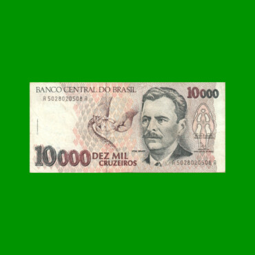BILLETE DE BRASIL 10.000 CRUZEIROS, PICK 233b, AÑO 1992, ESTADO MUY BUENO.-