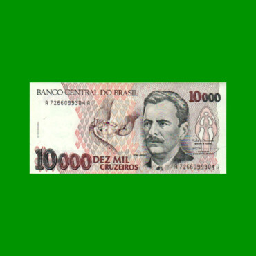 BILLETE DE BRASIL 10.000 CRUZEIROS, PICK 233c, AÑO 1993, ESTADO SIN CIRCULAR.-