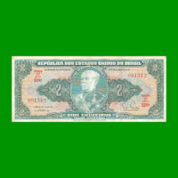 BILLETE DE BRASIL 2 CRUZEIROS, PICK 157b, AÑO 1956, ESTADO MUY BUENO.-