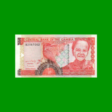 BILLETE DE GAMBIA 5 DALASIS, PICK 16, ESTADO SIN CIRCULAR.-