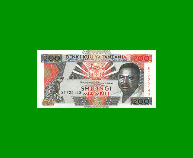 BILLETE DE TANZANIA 200 SHILLINGS, PICK 25b, AÑO 1993, ESTADO SIN CIRCULAR.-