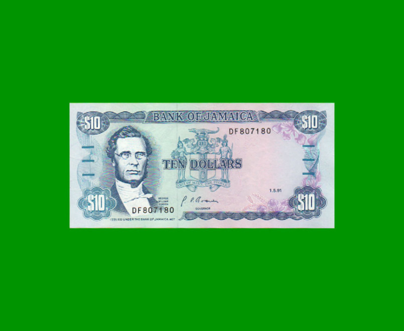 BILLETE DE JAMAICA 10 DOLARES, PICK 71d, ESTADO SIN CIRCULAR.-