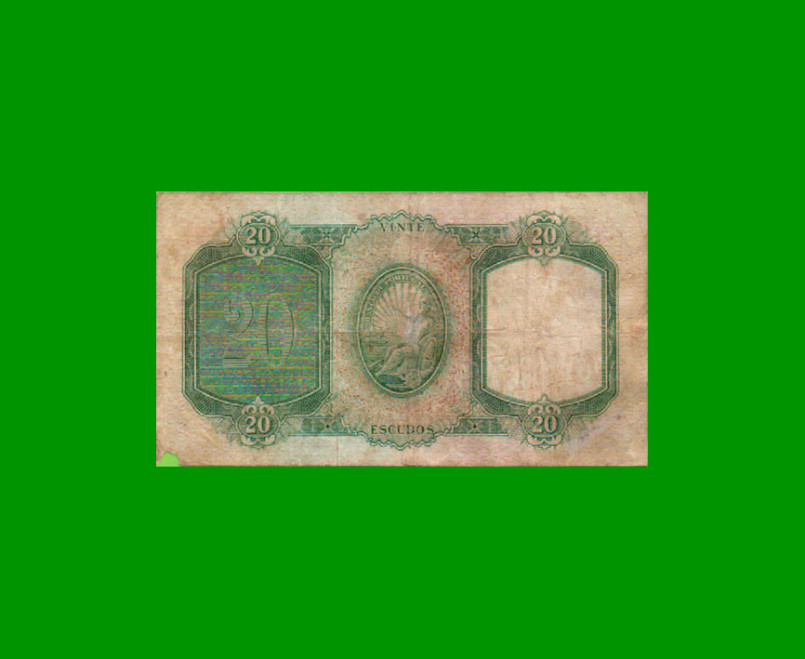 BILLETE DE PORTUGAL 20 ESCUDOS, PICK 153b, AÑO 1959 ESTADO BUENO.- - Imagen 2