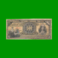 BILLETE DE BRASIL 500 RIES, PICK 1b, AÑO 1894, ESTADO MUY BUENO- .-
