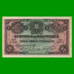 BILLETE DE MOZAMBIQUE 5 LIBRAS ESTERLINAS, PICK R32, AÑO 1934 ESTADO MUY BUENO+ .-