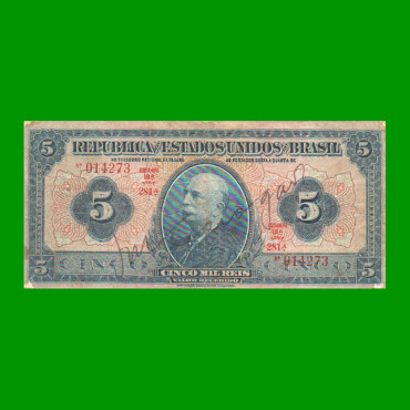 BILLETE DE BRASIL 5 MIL RIES, PICK 29b, AÑO 1936, ESTADO MUY BUENO- .-